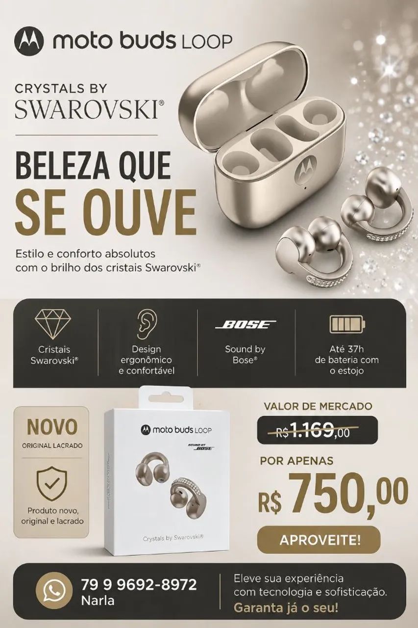 Fone de ouvido (Moto Buds Loop Crystals by Swarovski)