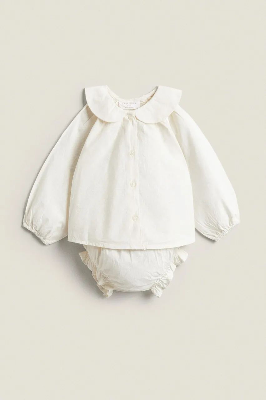 Conjunto Zara home baby camisa e bloomer