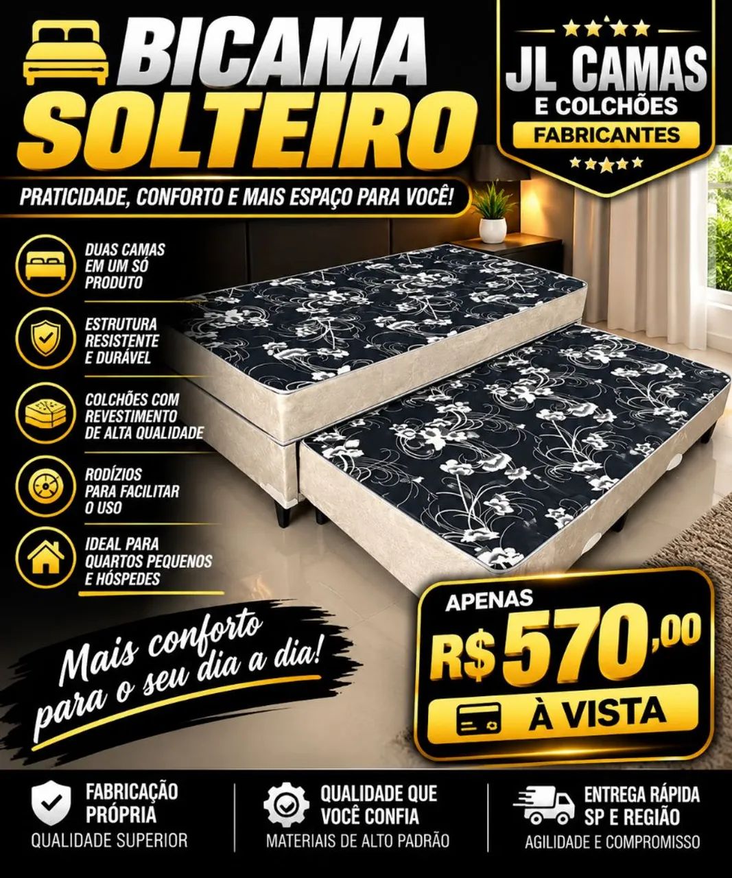BICAMA SOLTEIRO DIRETAMENTE DA FÁBRICA 
