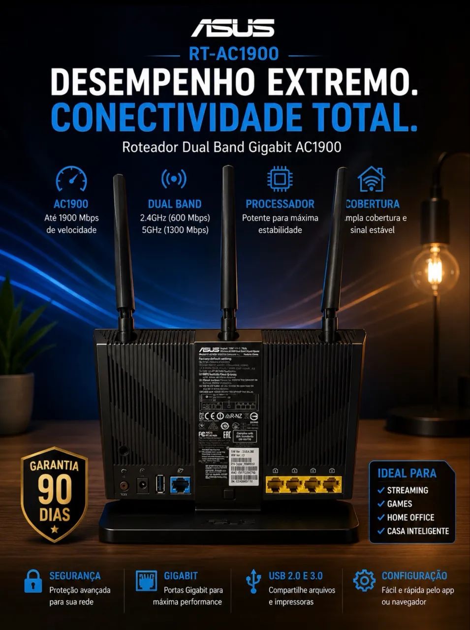 Roteador ASUS RT-AC1900 Dual Band Gigabit ? Completo, funcionando 100%