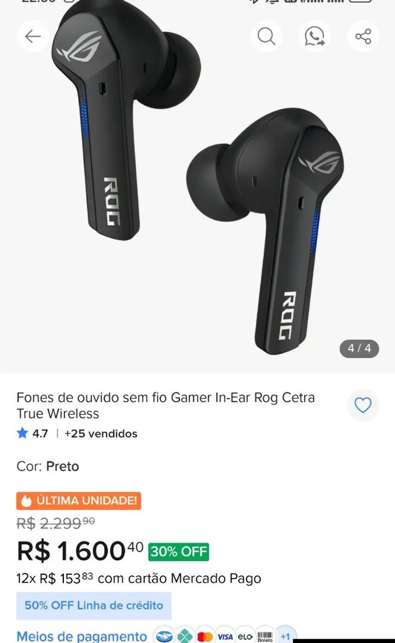 Fones de ouvido sem fio Gamer In-Ear Rog Cetra True Wireless - Foto 2