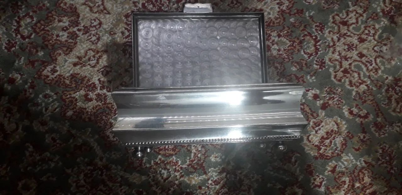 Caixa porta jóia metal banhado em prata antiga - Foto 3