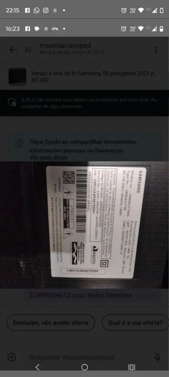 Vendo a tela da tv Samsung 55 polegadas 2021 perfeito estado - Foto 2
