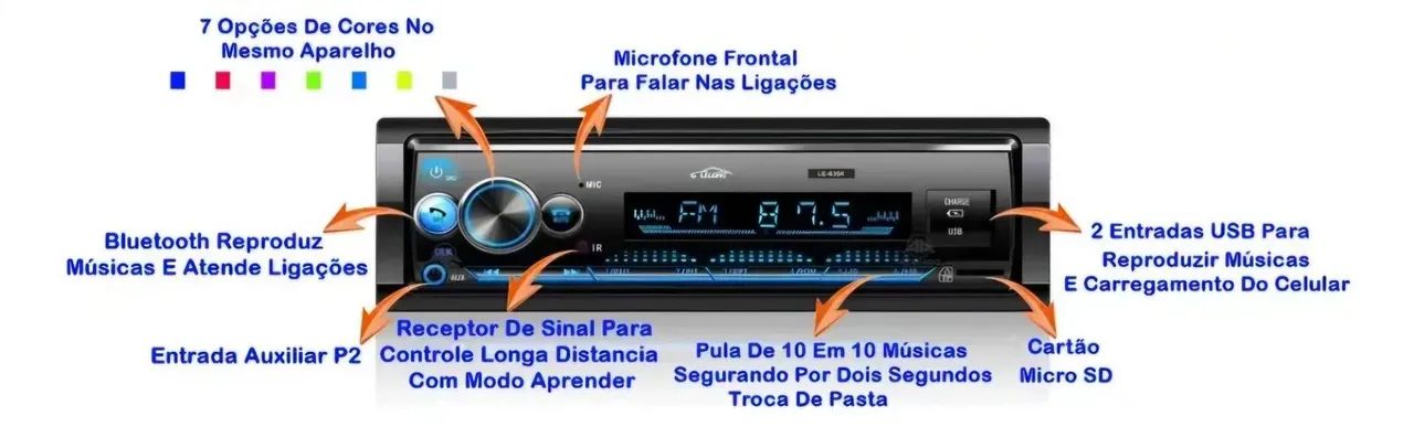 Som Automotivo LELONG LE-6304 BLUETOOTH com Equalizador e USB - Foto 5