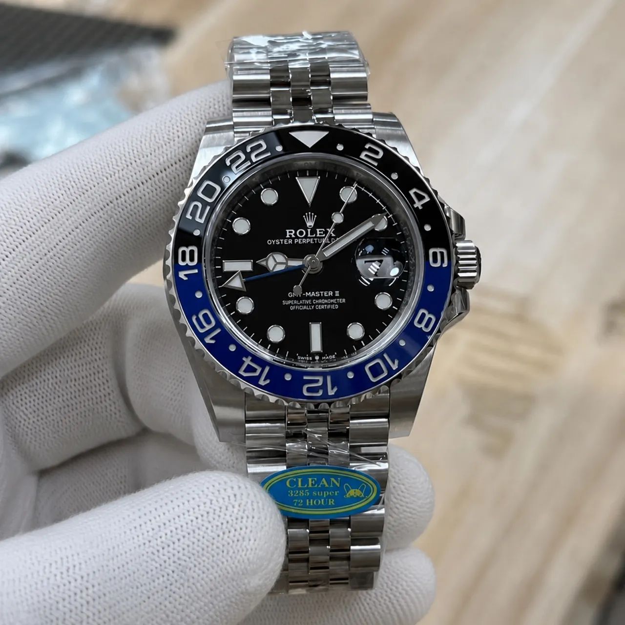 Relógio automático super clon& clean factory 3285 gmt master batman