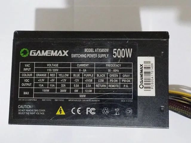 Fonte Gamemax 500W.