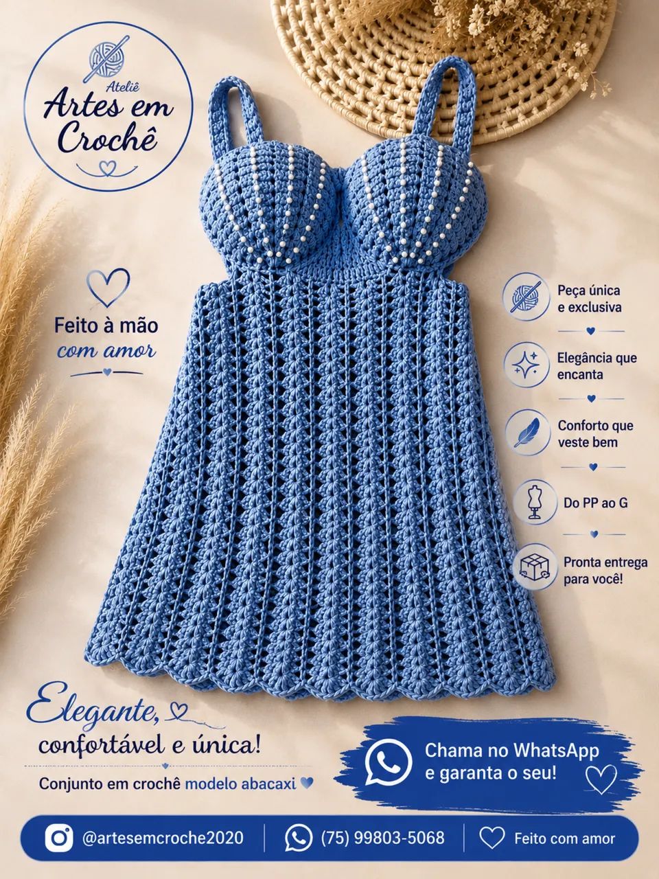 Vestidos em Crochê  com Pérolas elegante - Foto 5