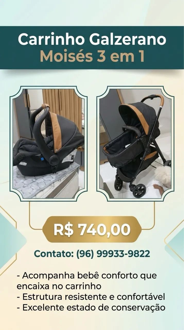Carrinho de bebê Galzerano - Moisés 3 em 1