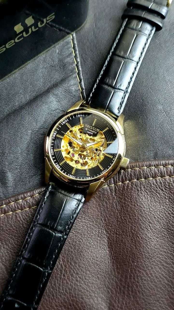 Relógio Seculus Automatic 40mm dourado  - Foto 5