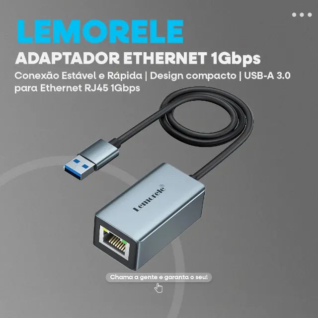 Adaptador de Rede | USB-A 3.0 RJ45 Ethernet | Alumínio | 1Gbps -Entrega Grátis-