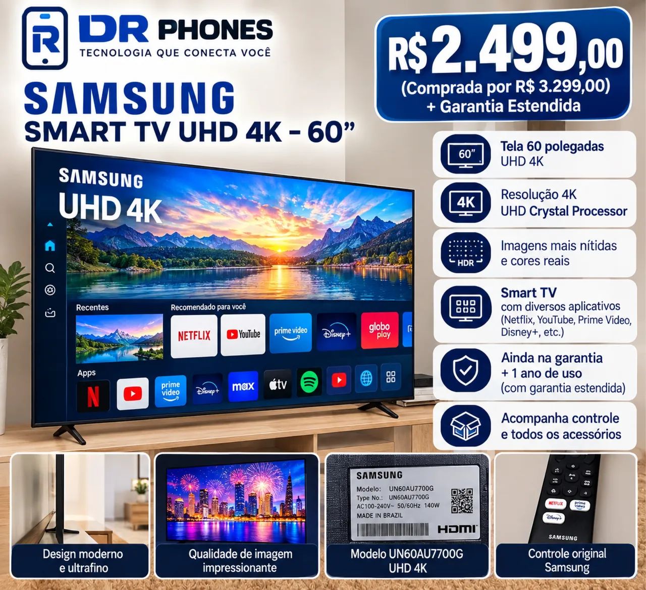 Smart TV Samsung 60'' com Painel 