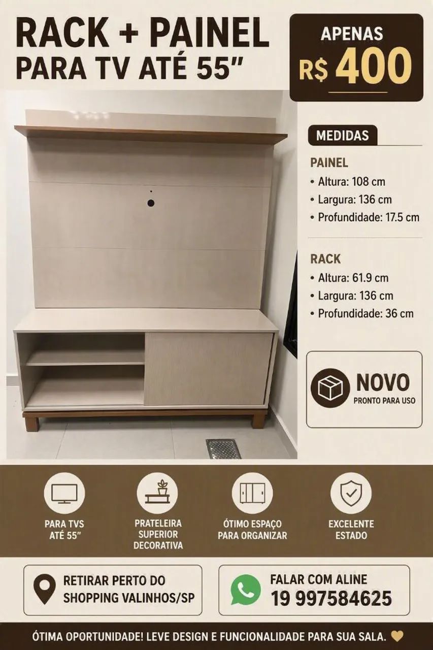 Rack e painel para tv até 55 polegadas