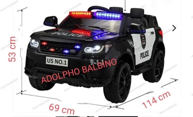 Carro Elétrico Infantil Viatura De Policia Com Megafone USB MP3 Controle  Remoto Luz E Som 12V 