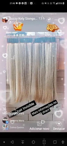 Cabelo Humano Loiro Platinado Mechado Nacional Tela 30g 60cm