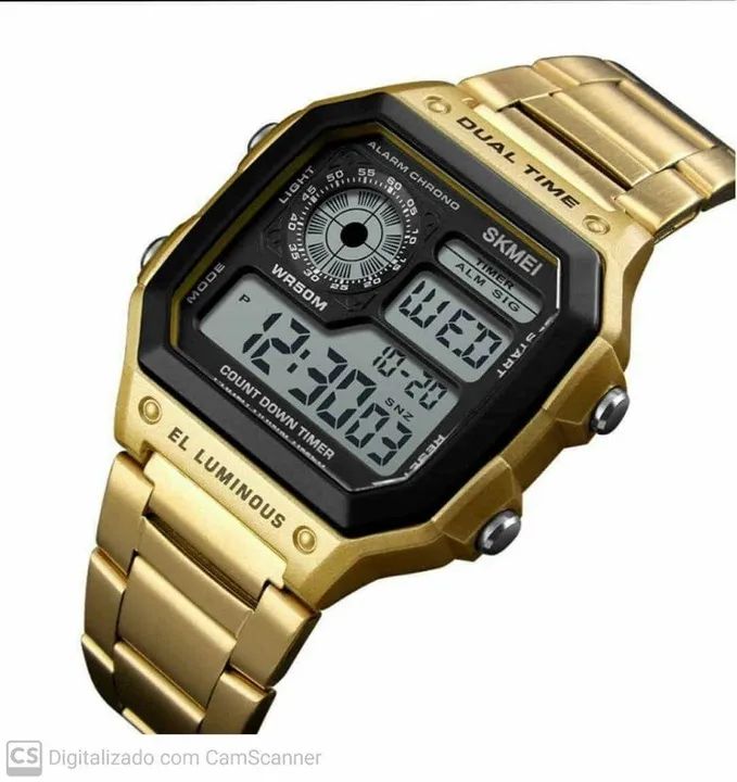 Relógio Digital Skmei 1335 De Aço inoxidável Á Prova D'água Esportivo Cor: Ouro