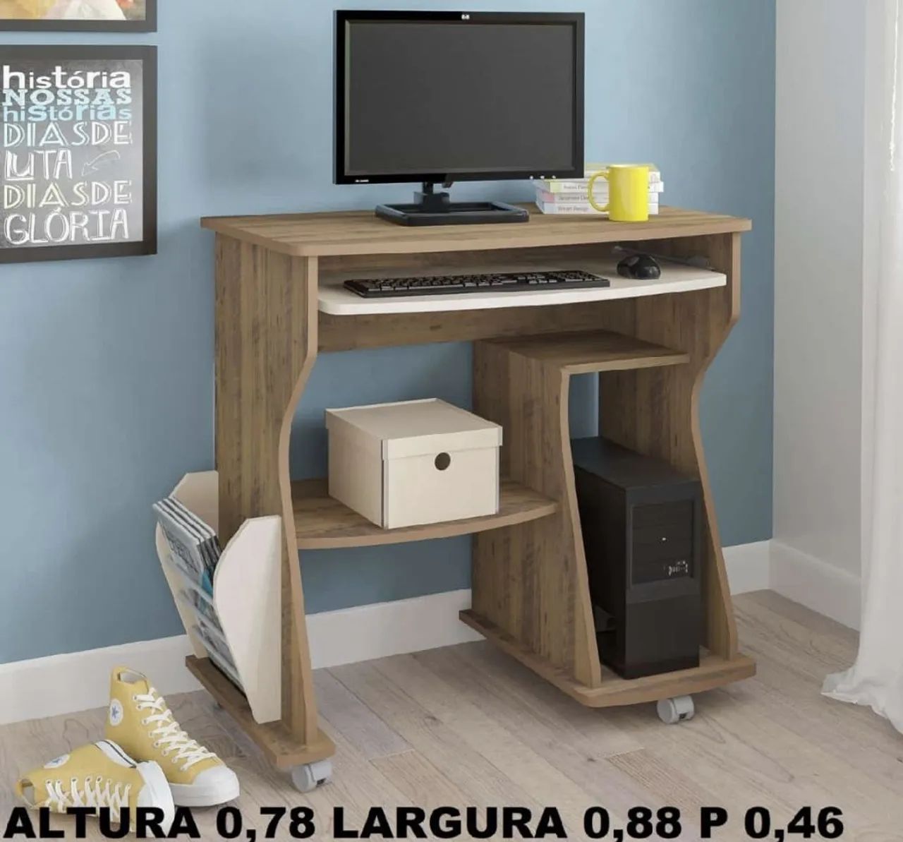 Mesa de Computador com Prateleira e rodizios 64596143879299121