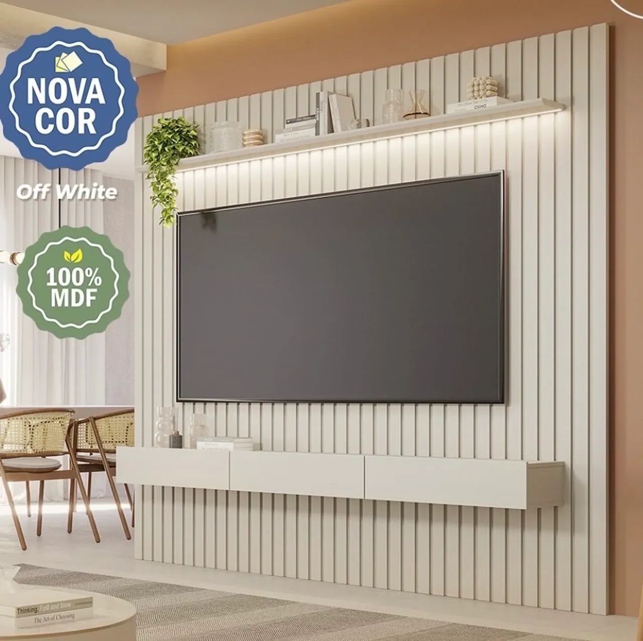 Painel Ripado Com a Bancada Off White Novo 