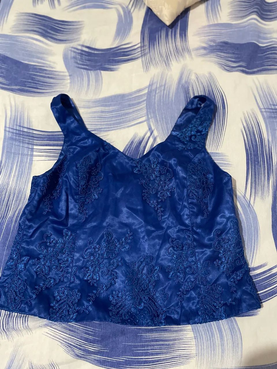 Conjunto azul saia de babado e blusa curta  - Foto 2