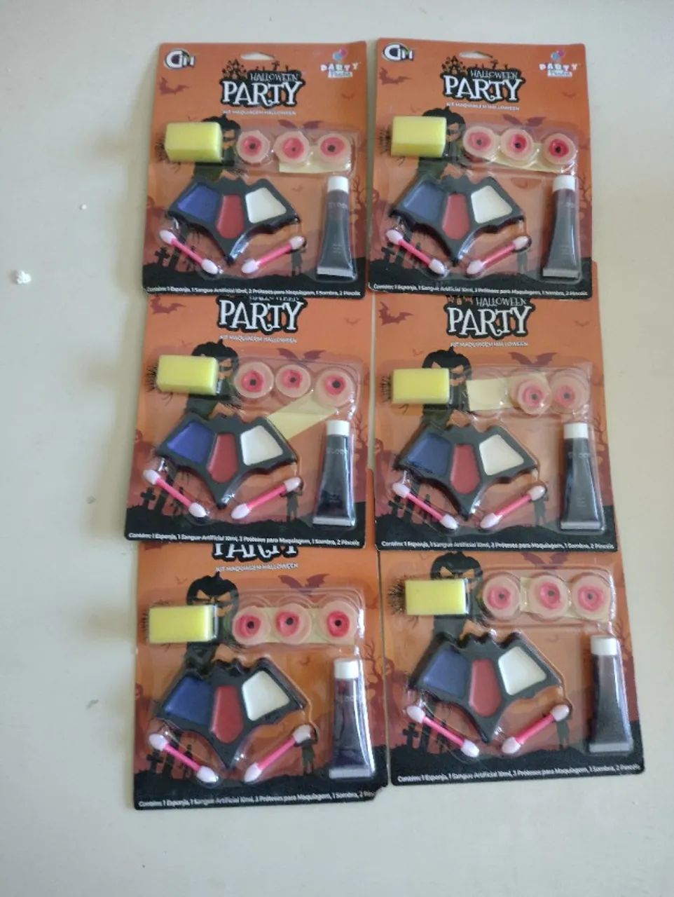 Kit com 6 pças de Maquiagem Assustadora Halloween Ferida Sangue Falso