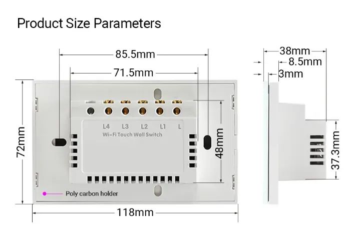 Interruptor inteligente (smart switch) 4x2, branco, 3 botões, touch, Wifi, Tuya/Smart Life - Foto 6
