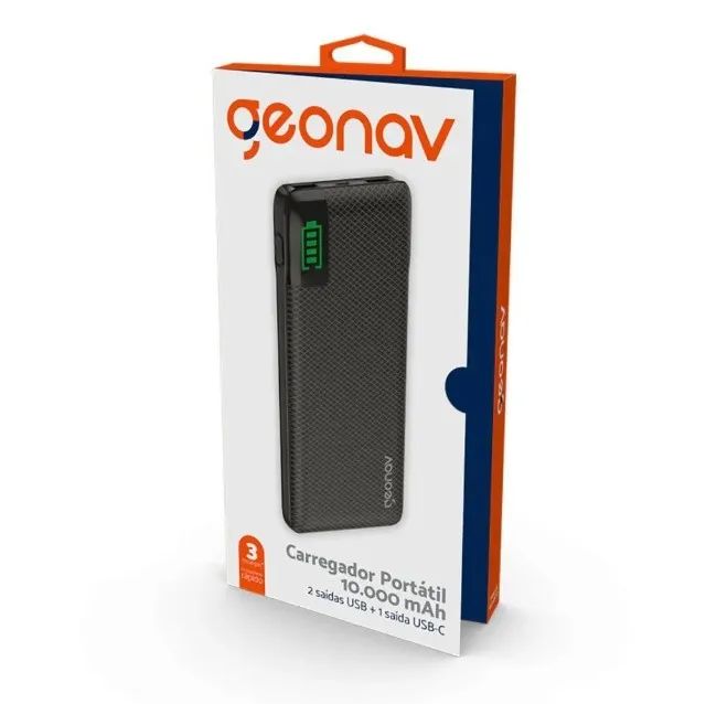 PowerBank Geonav Universal 10.000mAh, 2 portas USB + 1 porta USB-C, Led de bateria (NOVO) - Foto 3