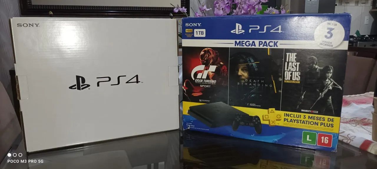 Ps4 slim 2t cabos originais 2 controles 4 jogos conservadíssimo 