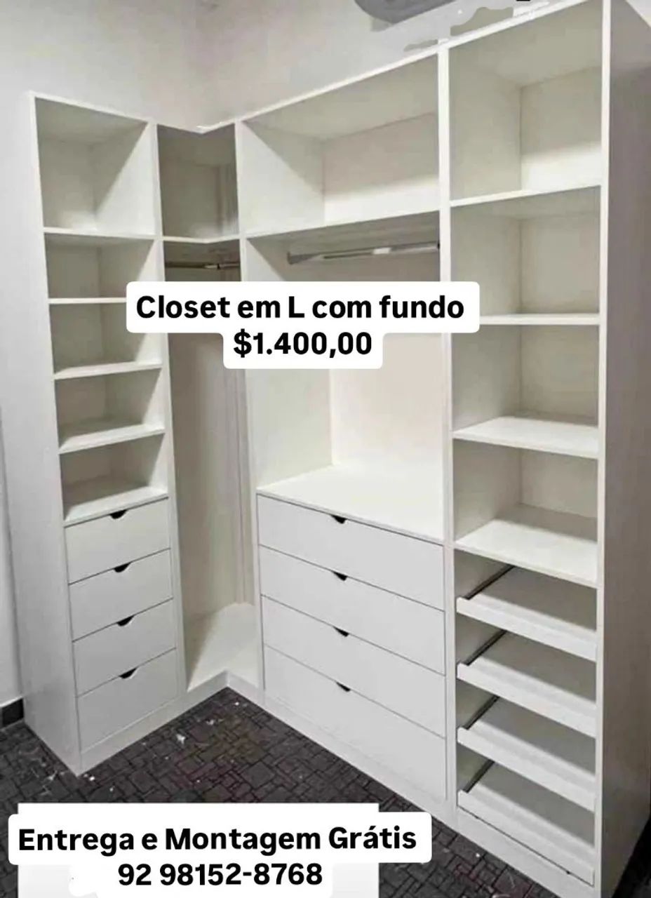 Closet em L com sapateira corrediça 