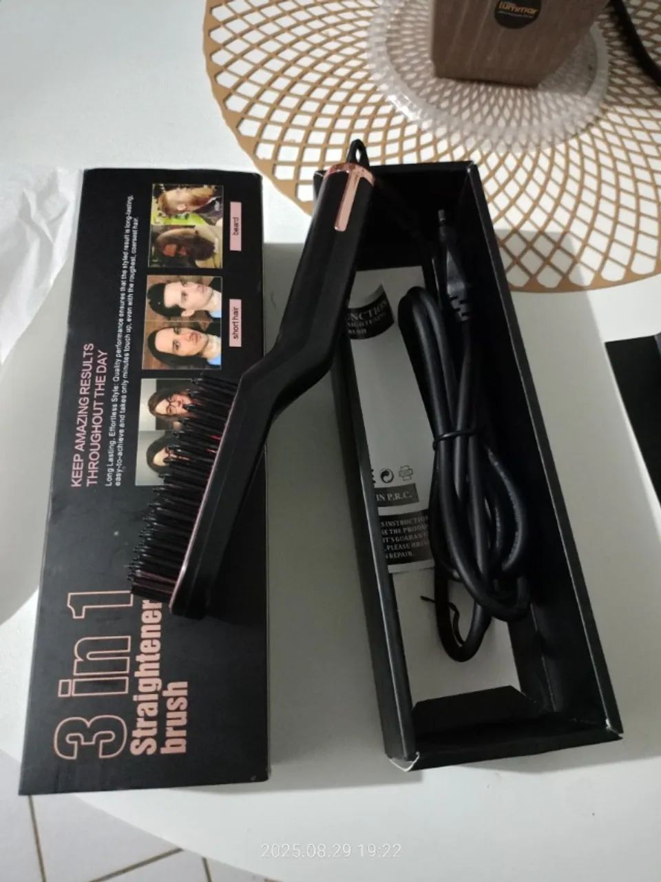 Pente alisador de cabelo elétrico, alisamento escova 3 em 1. - Foto 4