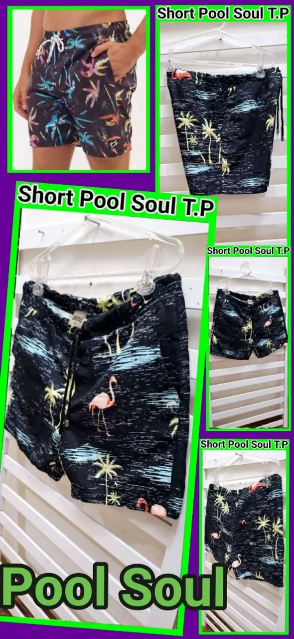 Estiloso Shorts de Praia Flamingo Pool Soul Microfibra Tamanho P Mtooo Lindooo!!!