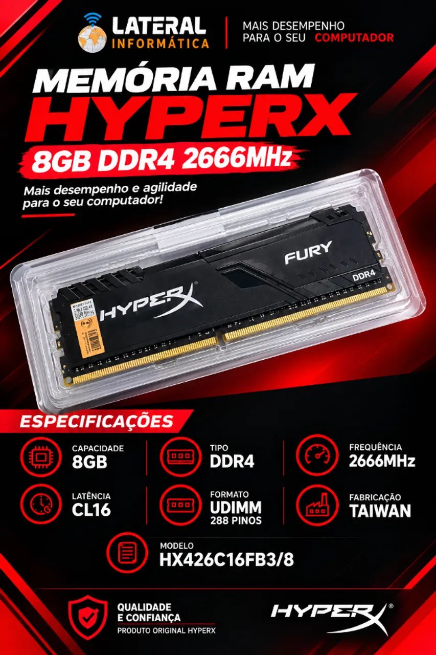 MEMORIA HyperX KINGSTON 8GB DDR4  COMPUTADOR USADA