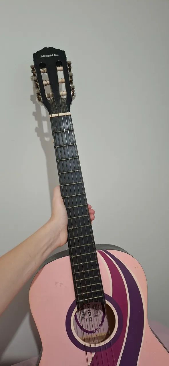 Violão Michael modelo VM16S, original, tamanho 36 polegadas, na cor rosa, roxo e flores - Foto 3