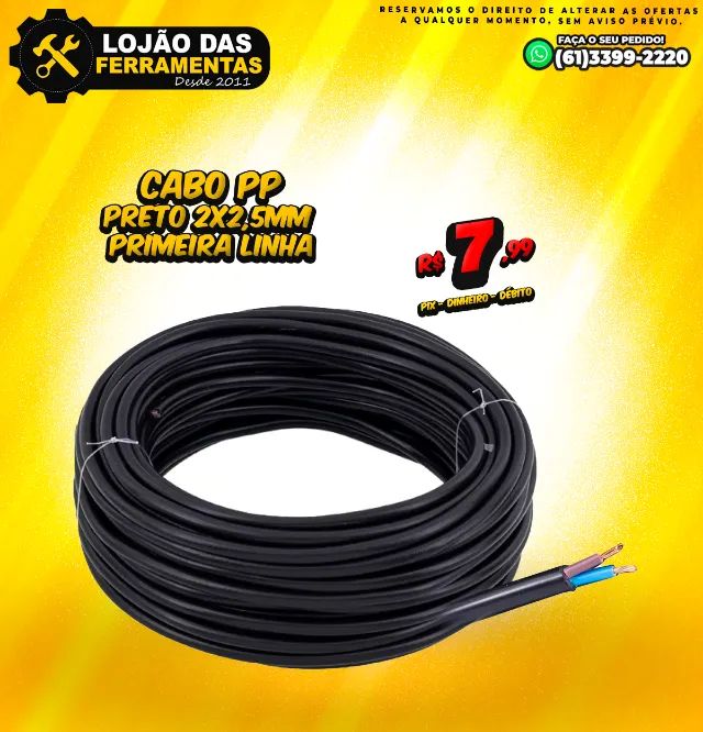 Cabo PP Preto 2x2,5mm Primeira Linha