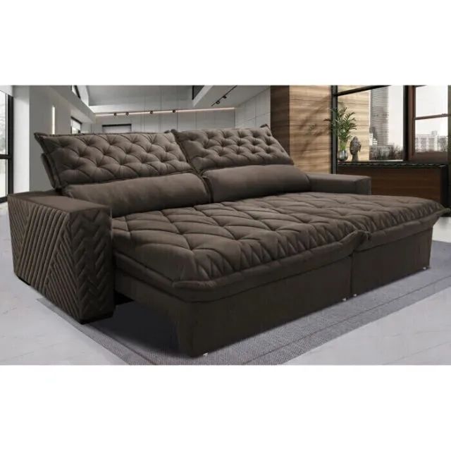 Sofá Retrátil e Reclinável 2,95m Molas Ensacadas Cama inBox Spazus com Bordado 3D Velusoft - Foto 2