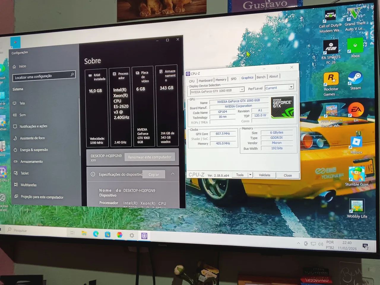Pc Gamer GTX 1060 6GB DDR6/ 16GB Ram 3200mhz /Xenon 2620 6N 12T /SSD 240GB SSD 128GB C/W10 - Foto 4