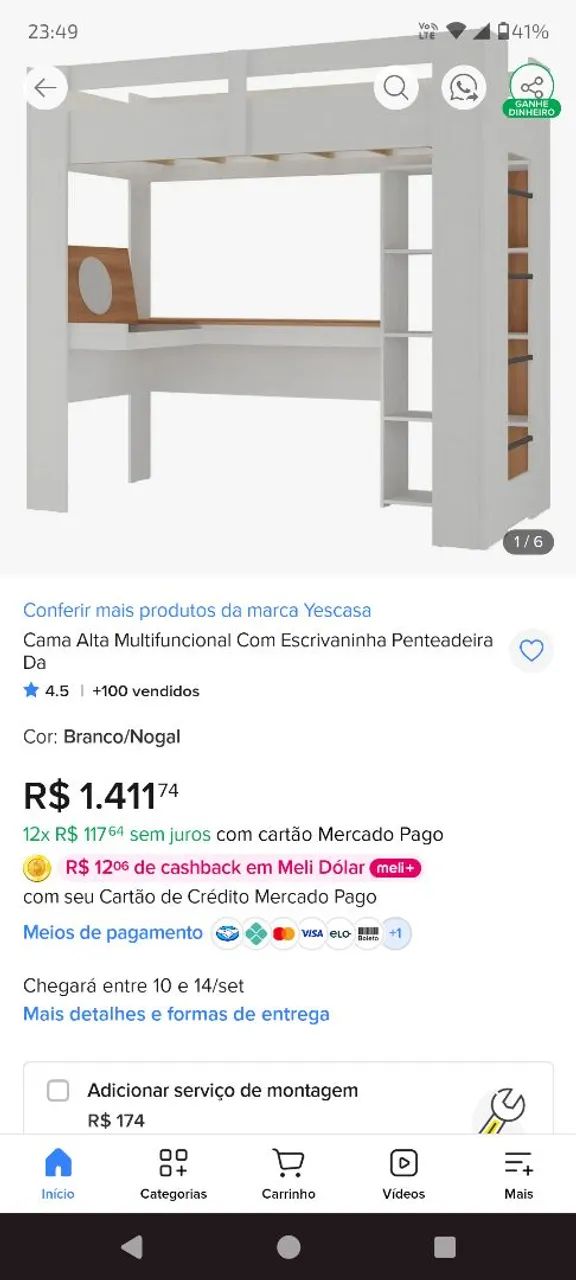 Cama alta com escrivaninha 
