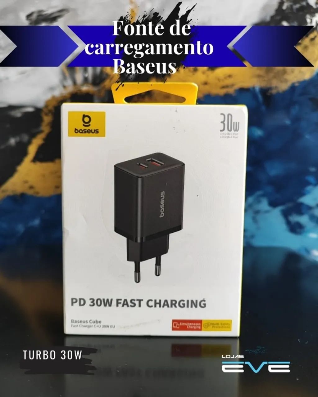 Fonte Tipo-C, 30w, Baseus, 30w Turbo, Lacrada.