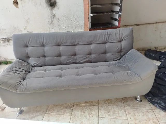 Sofá verde em suede - 4 lugares