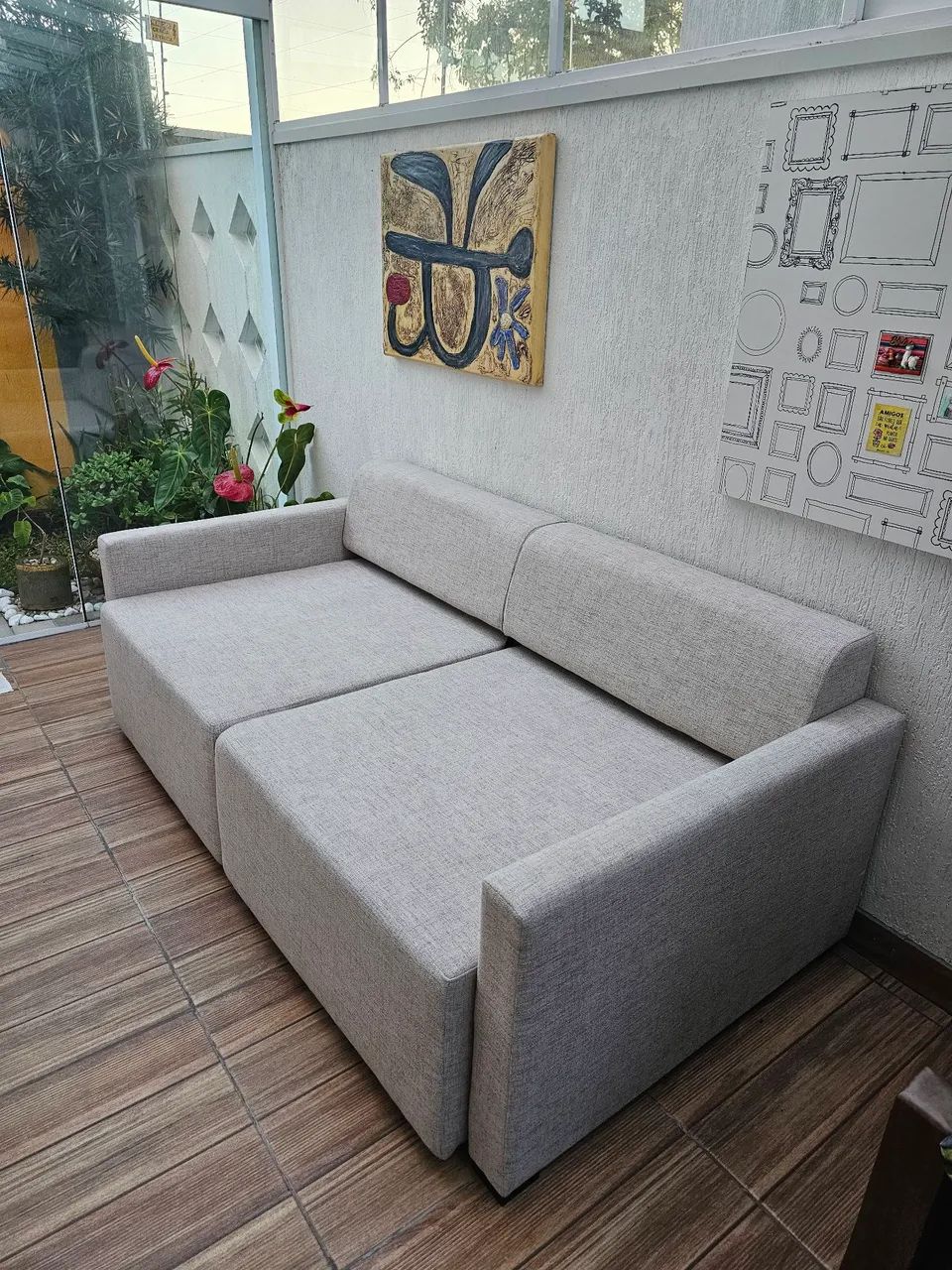 Lindo sofá cama de linho semi novo - Foto 2