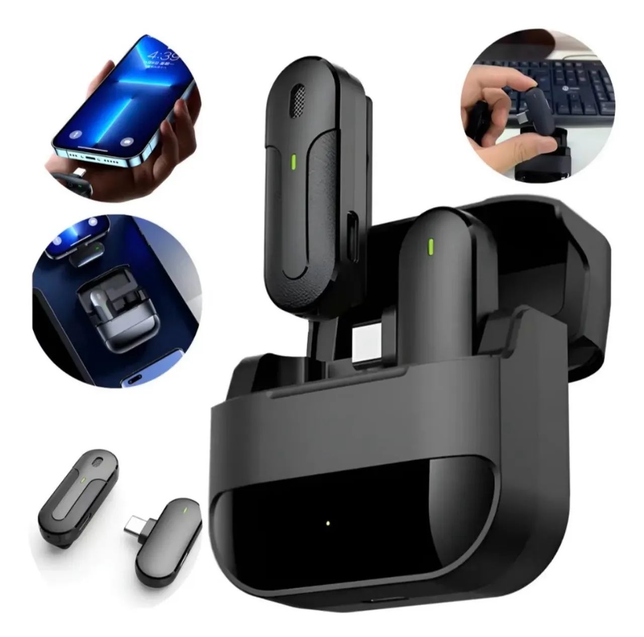 Microfone de lapela sem fio com receptor USB-C 