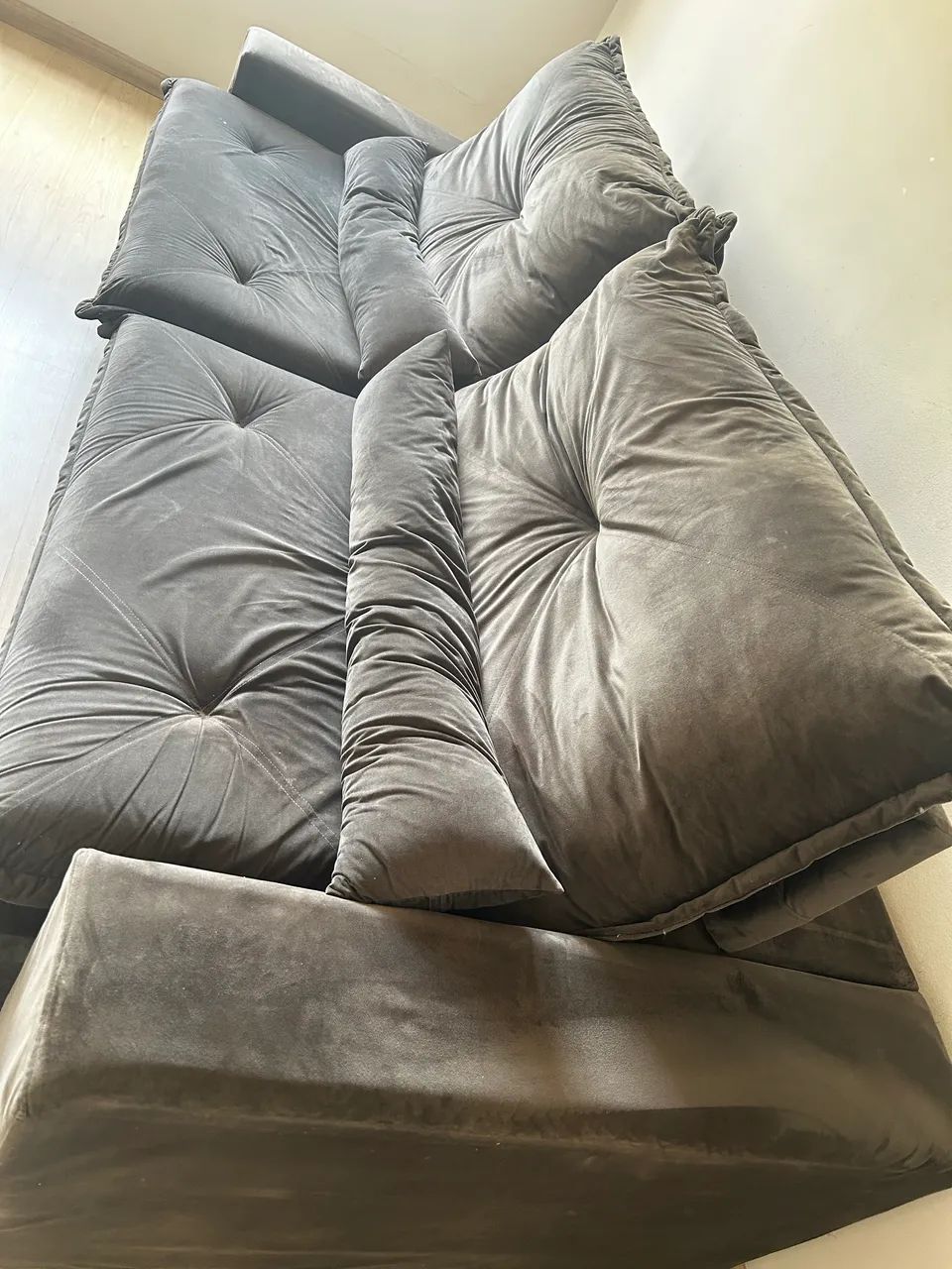 Sofá Retrátil e Reclinável 2,90m Suede Cinza