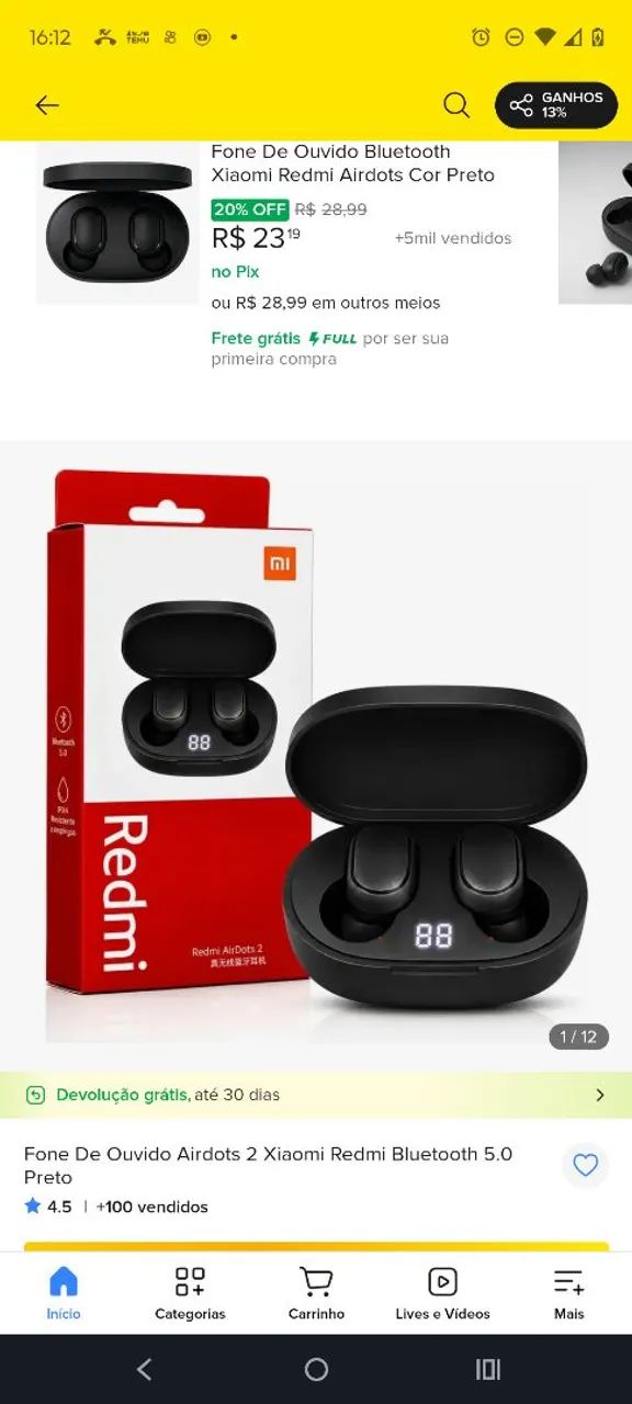 Fone de ouvido bluetooth 