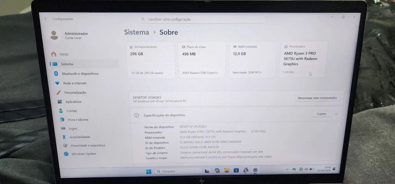 Notebook HP EliteBook 645 G9 | Ryzen 5 PRO | 12GB RAM