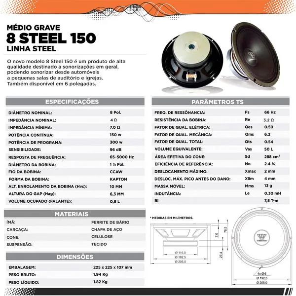 Woofer 8 steel 150 4 ohms - Foto 3