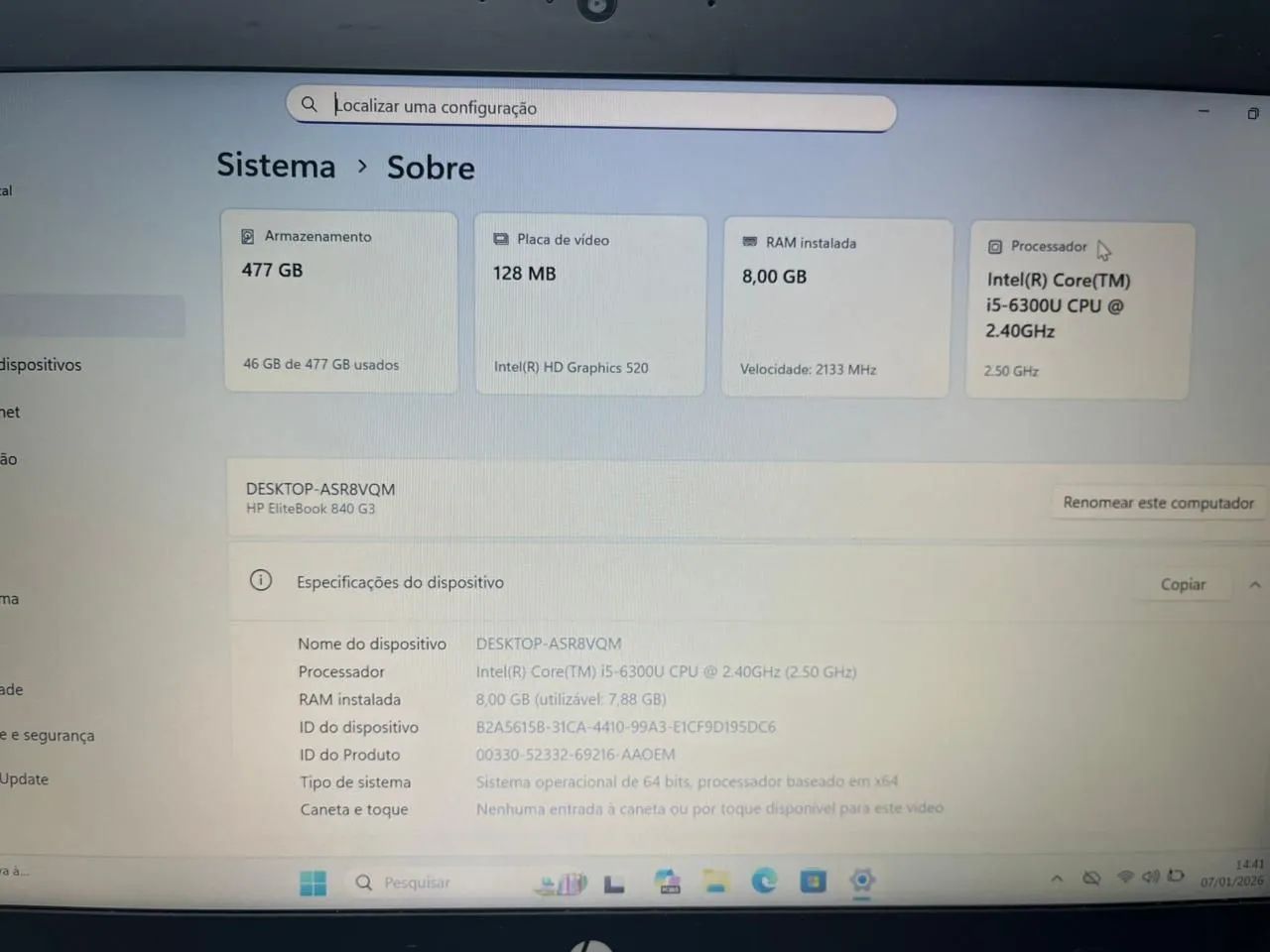 NOTEBOOK HP ELITEBOOK ALUMÍNIO i5 SSD 256 TECLADO ILUMINADO  - Foto 6