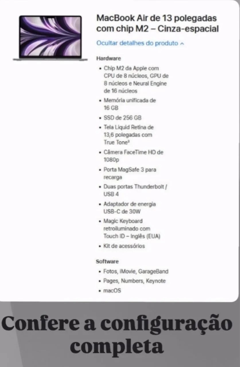 MacBook Air 13 polegadas chip M2 cinza espacial 