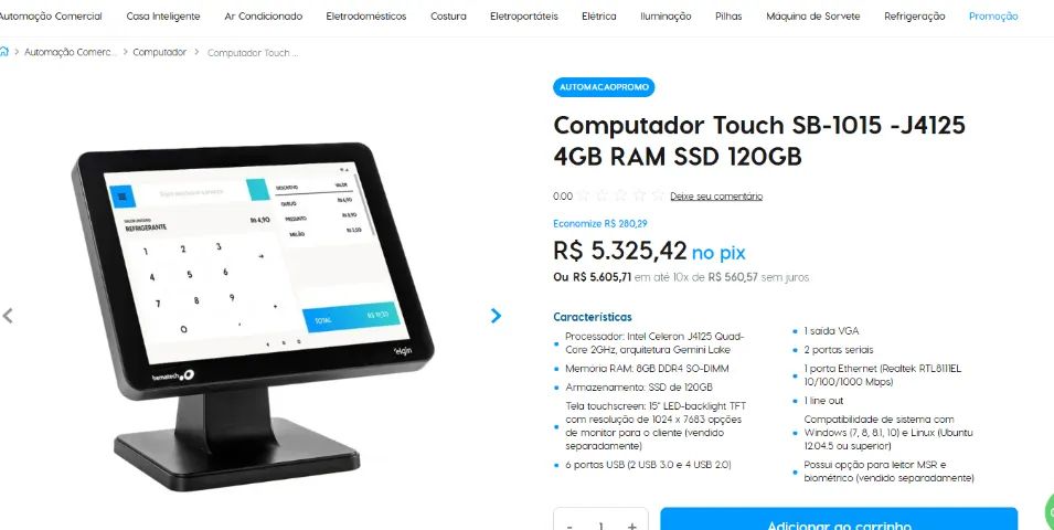 Computador touch Pdv bematech sb1015 touch (LACRADO)