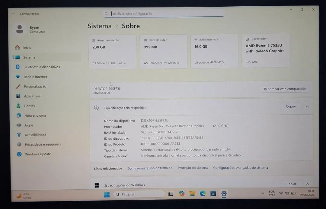 Notebook Lenovo Thinkpad E14 Ryzen 5 7535U  - Foto 5