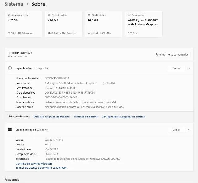PC Home Completo, AMD Ryzen 5 5600GT, 16GB DDR4, SSD 480GB + Monitor - Foto 2