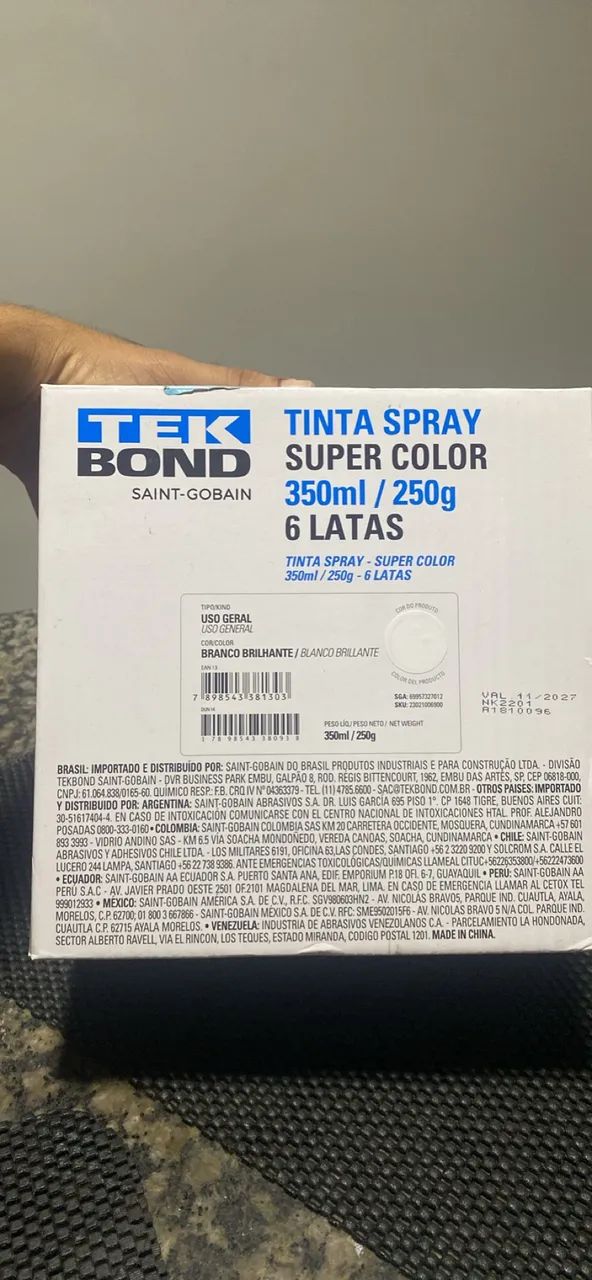 Kit Tinta Spray Tekbond Uso Geral 350ML Branco Brilhante Secagem Rápida - Foto 4