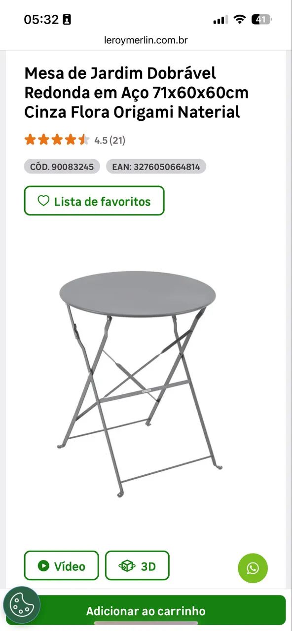 Mesa dobrável bar cinza 